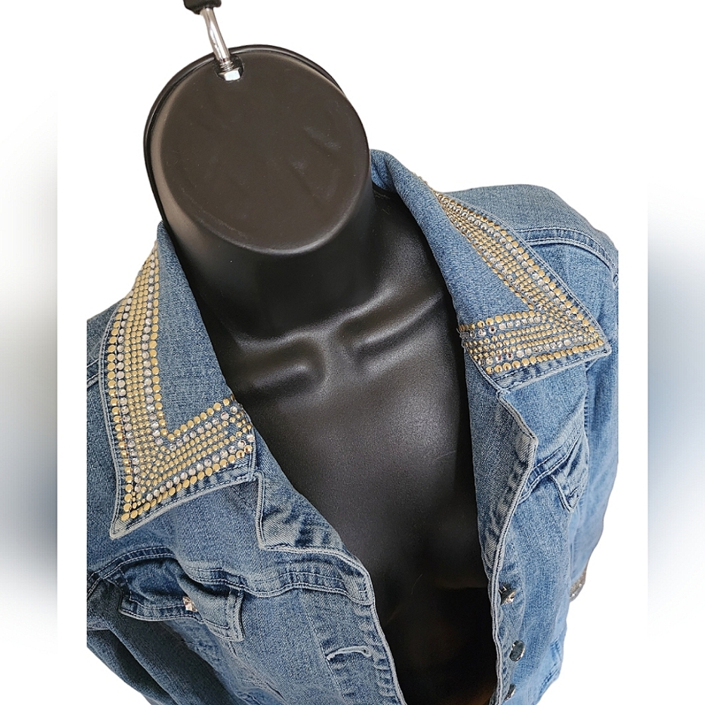 ☆Christine Alexander Denim Blue Jean Diamond Studded Bling Bedazzled Jacket☆ - Picture 3 of 6